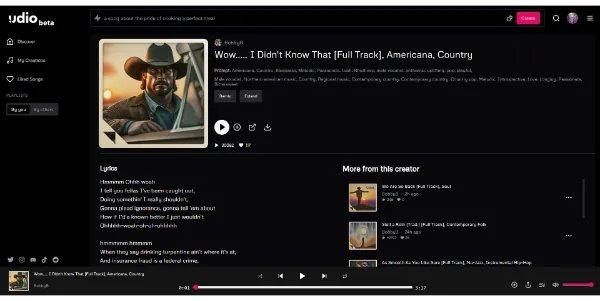 Udio AI site interface