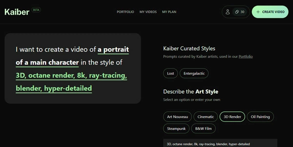 Choose a style and write the prompt on Kaiber AI