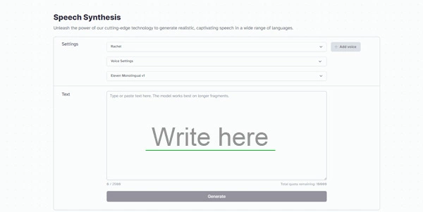 Zone de texte sur ElevenLabs.io