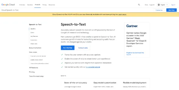 Google Cloud Speech to Text AI