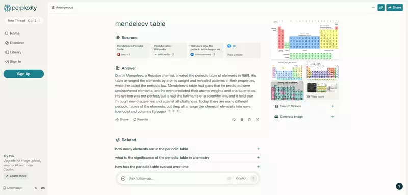 Vue d'ensemble du site Perplexity.ai