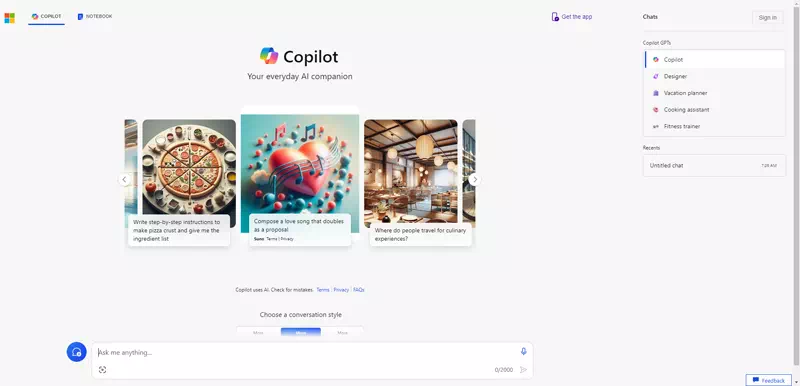 Microsoft Copilot AI Interface